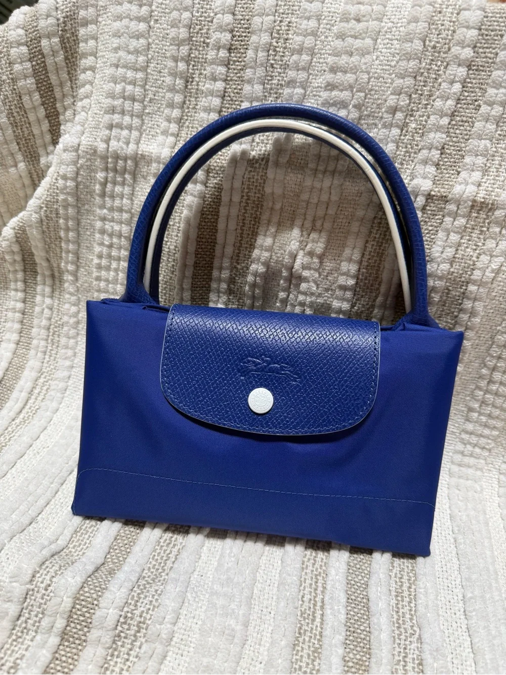 Longchamp Royal Blue Foldable Le Pliage Tote with White Logo